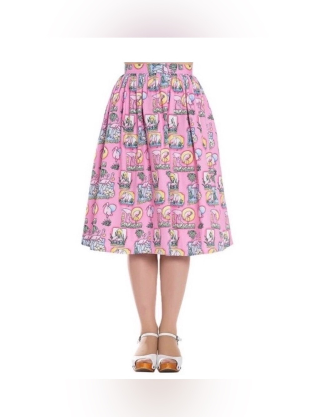 Hell Bunny Vixen Florida Flamingo Pink Whimsical Full A-Line Pin Up Skirt, XL